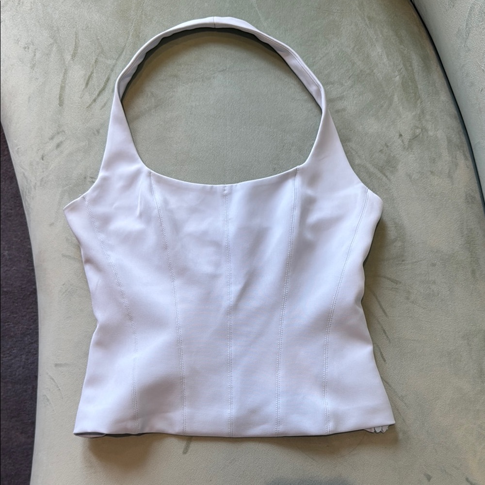 Zara White Crop Backless Tank Top